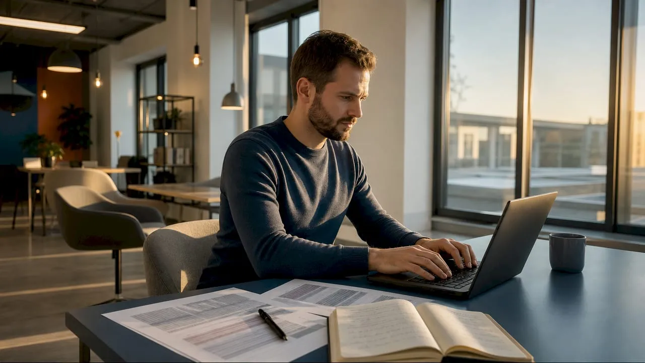 Hands typing Shopify migration data on laptop